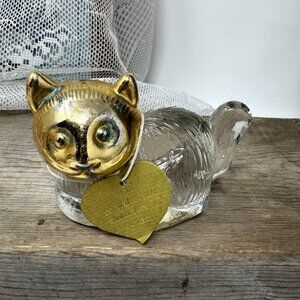 Glass & Gold Cat Figurine By Gatco Vintage Figurine Paper Weight